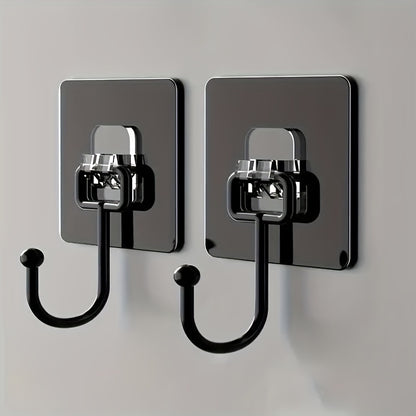 Large Self-Adhesive Wall Hooks, Black 2-Piece Set for Towels, Coats, Keys and Everyday Hanging Storage on Compatible Bathroom and Kitchen Surfaces
