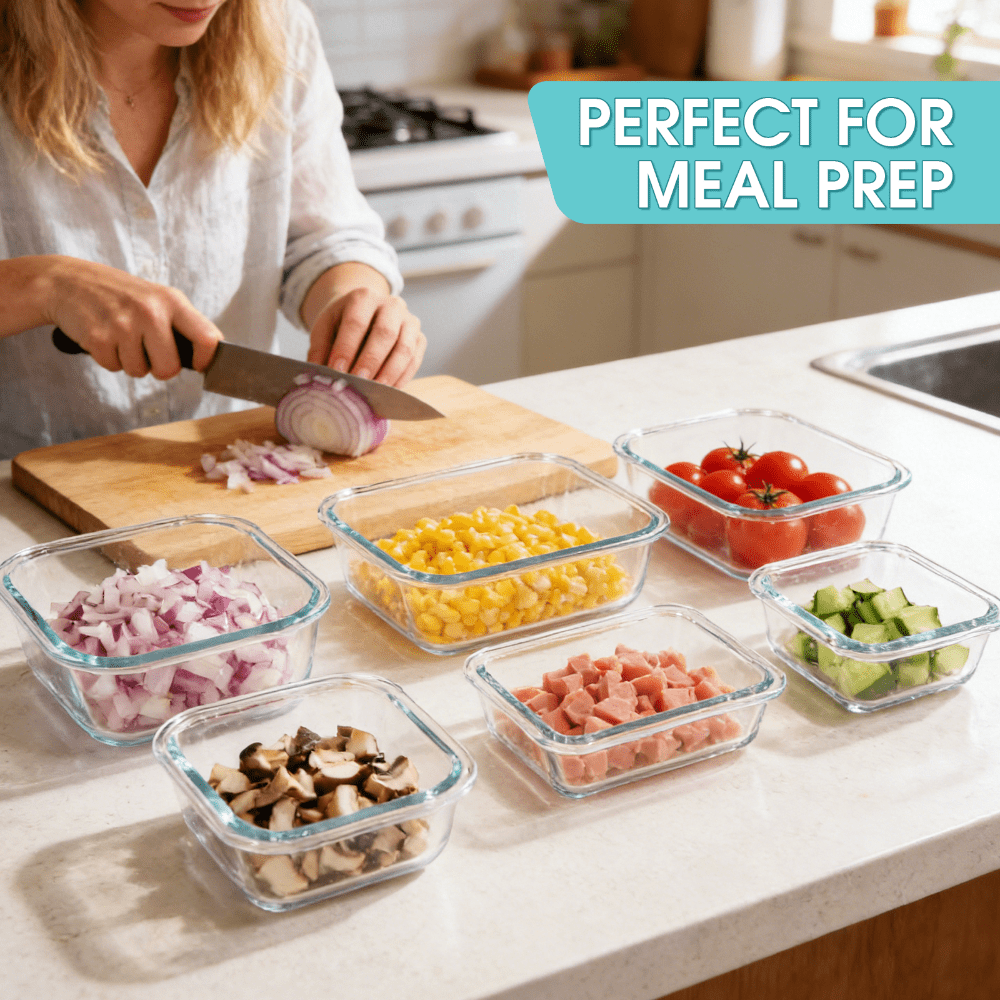 Green Glass Food Storage Containers with Locking Lids and Removable Silicone Seals, 16-Piece or 24-Piece Sets for Meal Prep, Lunches and Leftovers