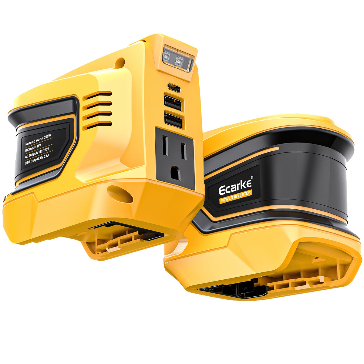 20V Battery Power Inverter by Ecarke for Compatible DeWalt Batteries, 200W and 550W Option Labels with Listed AC and USB Outputs, Battery Not Included
