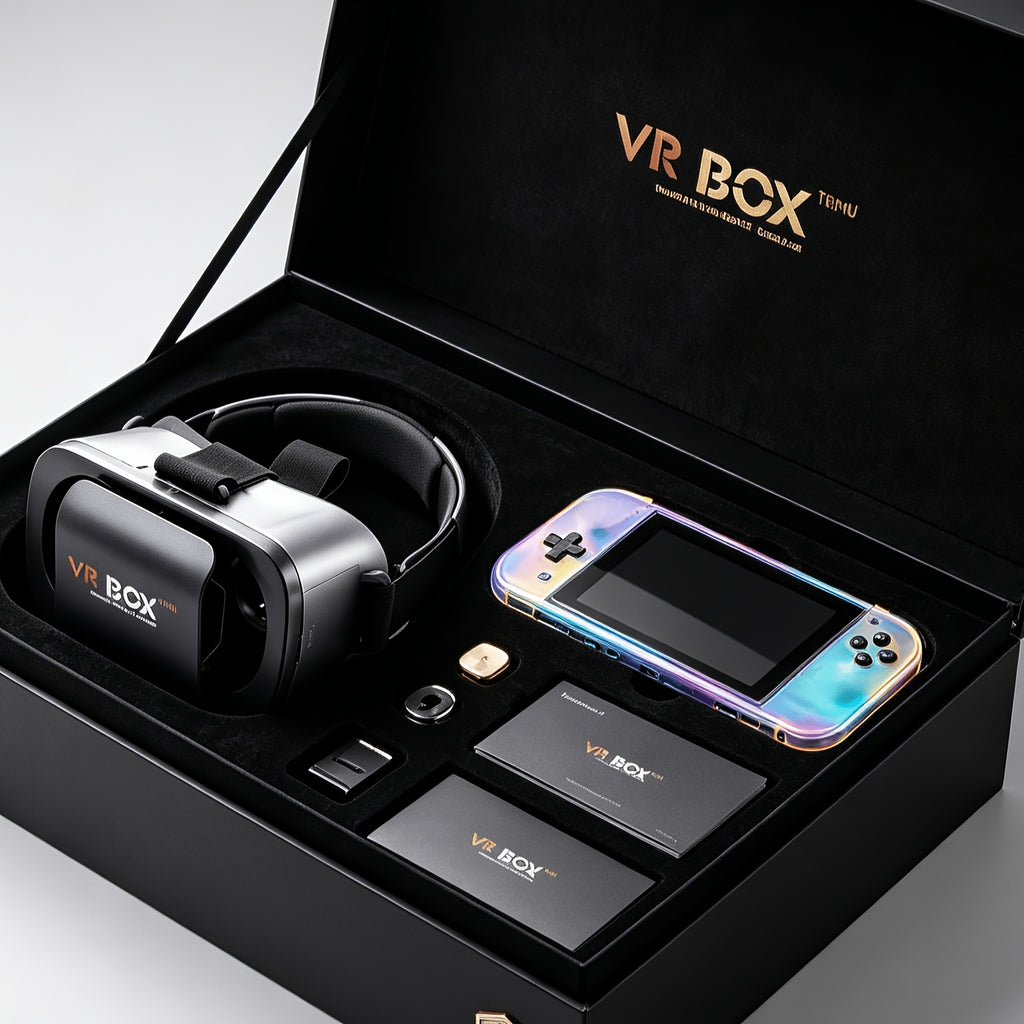 VR Glasses and Retro Handheld Game Console 2-Piece Set, Phone-Based 3D Viewer for Listed 5-7 Inch Smartphones with Separate Portable Gaming Device