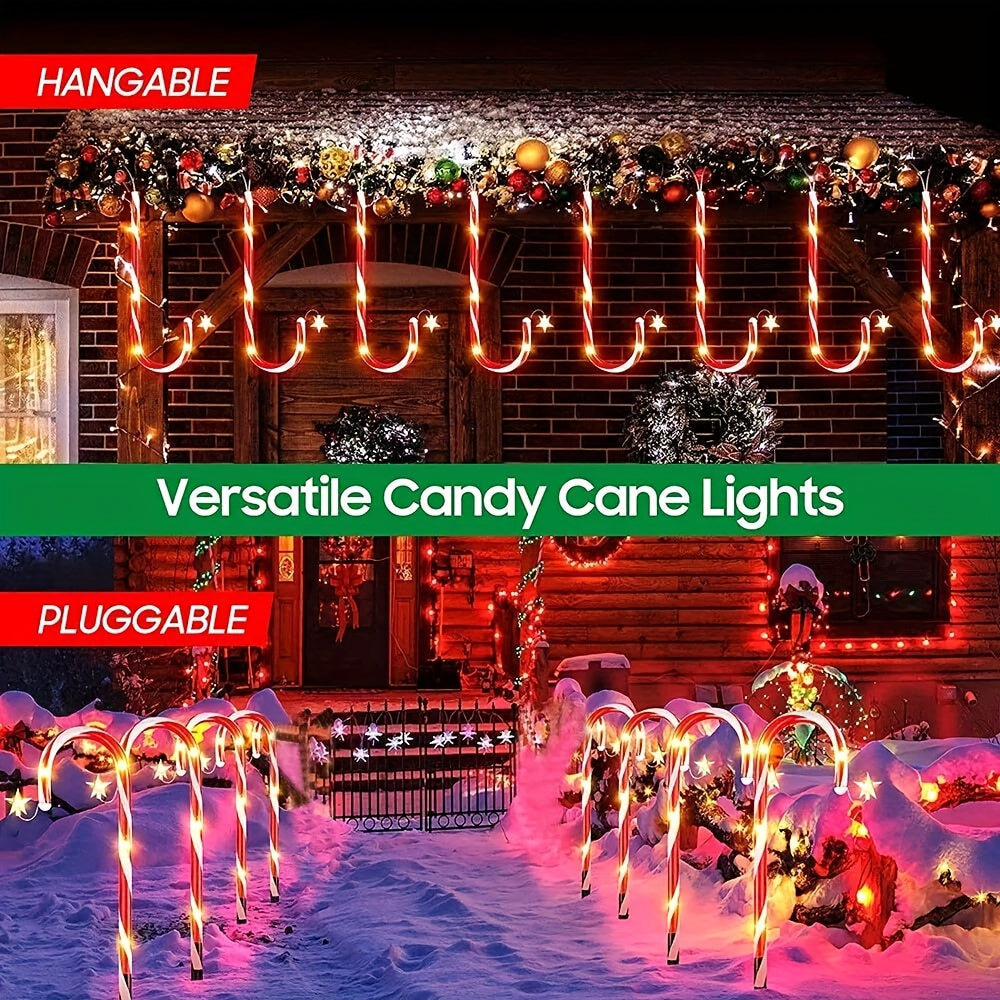 Solar Candy Cane Pathway Lights, 12-Piece Set with 48 Total LEDs, Eight Lighting Modes and Ground Stakes for Christmas Lawn, Garden and Front Yard Displays