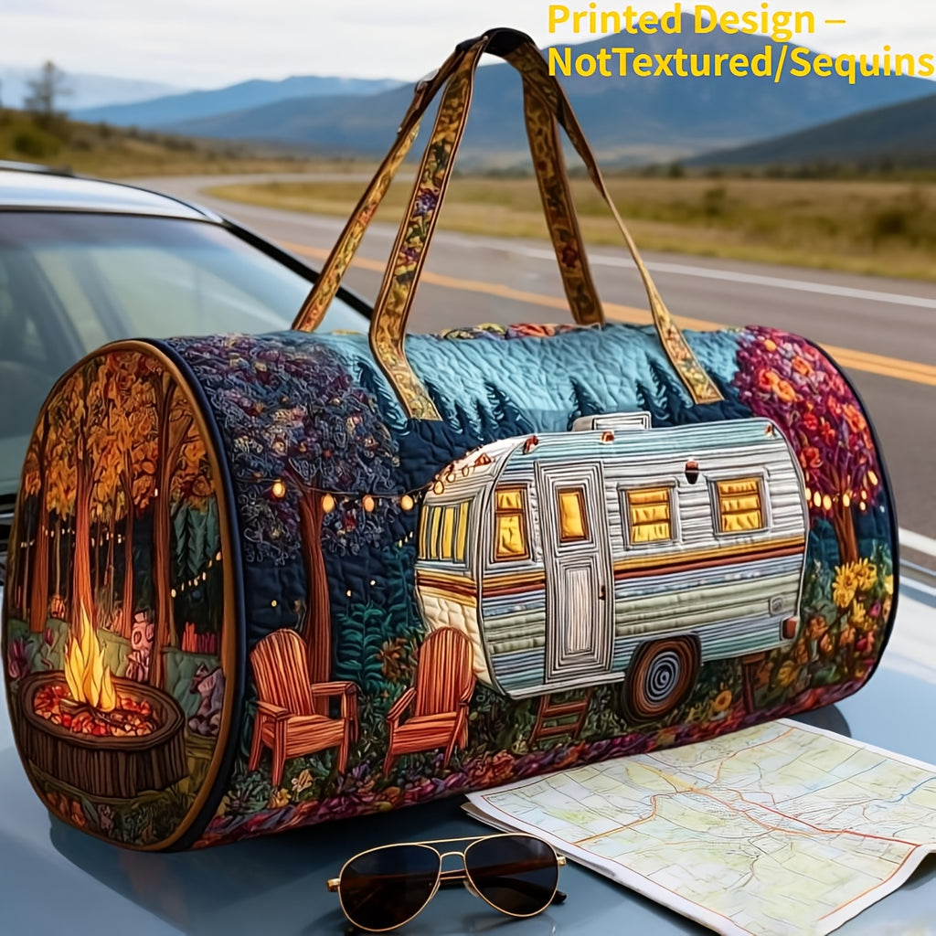 Boho Printed Weekend Travel Bag, Type A Shoulder Strap Tote with Flat Vintage-Inspired Styling for Overnight Trips and Gym Packing, No Sequins or Raised Texture