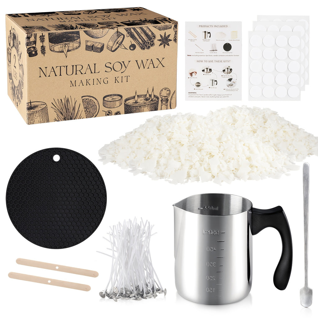 Soy Wax Bead Candle Making Set, 2LB Option with Listed 304 Stainless Steel Pouring Pot for Adult Beginner Container Candle Crafts and Handmade Gift Projects