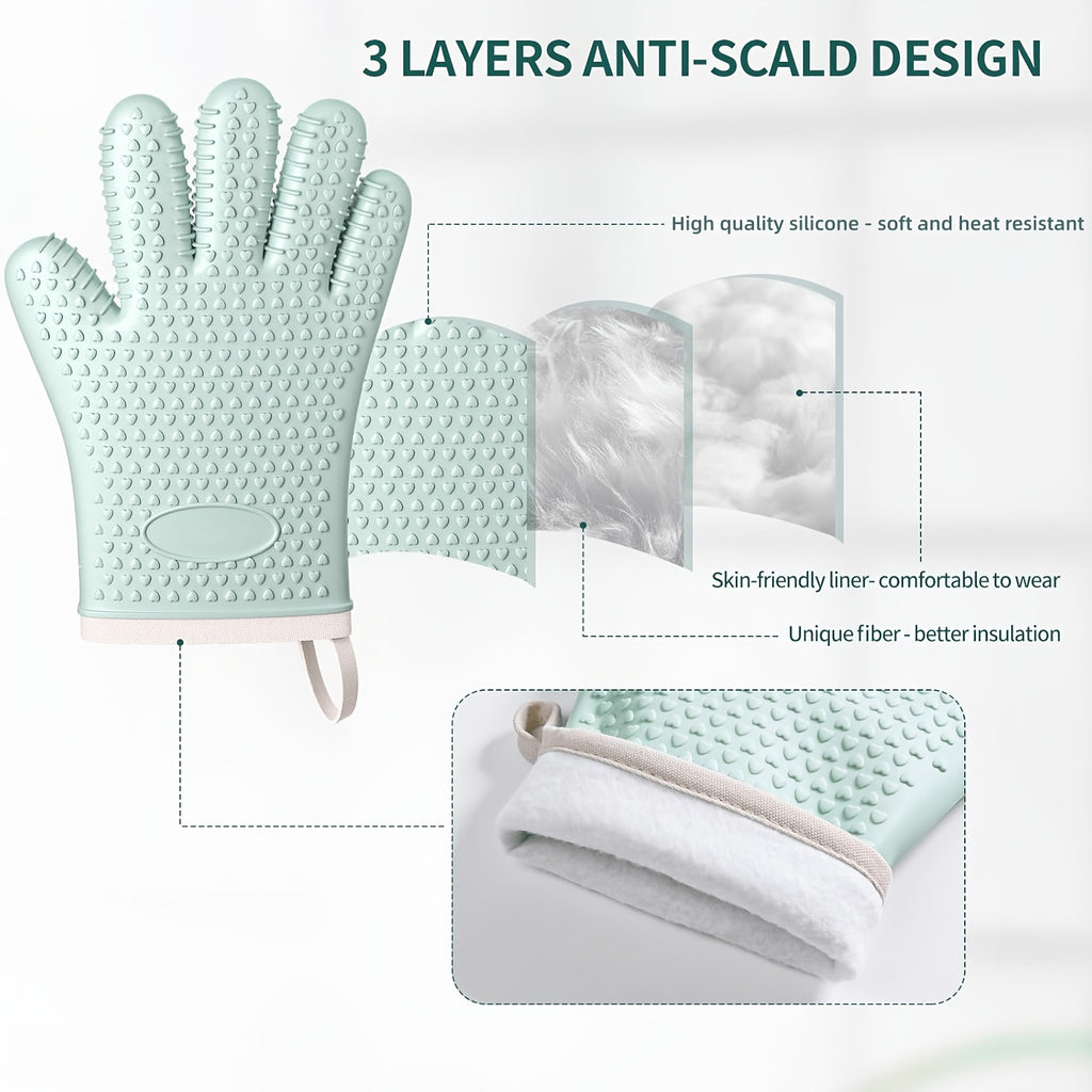Silicone Oven Gloves Pair, Two-Piece Kitchen Hand Protection with Listed Heat Resistance, Non-Slip Design and Hanging Storage for Cooking, Baking and BBQ Tasks