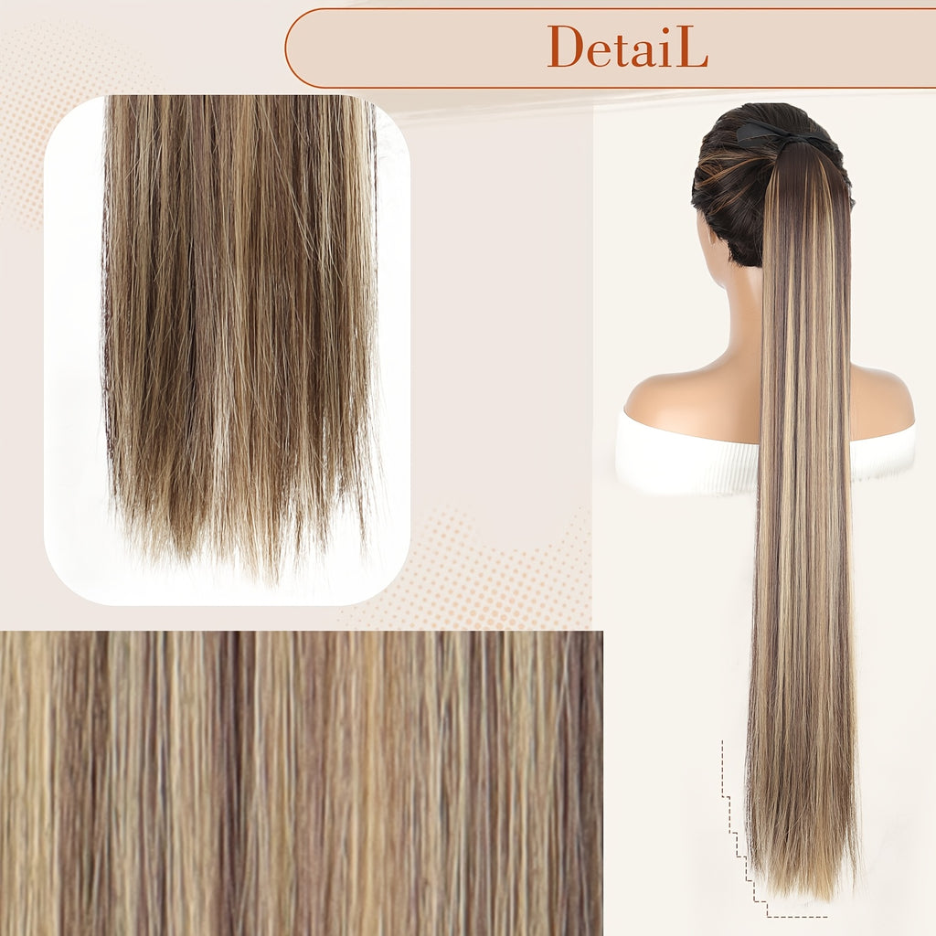34-Inch Straight Ponytail Hairpiece for Women, Long Fiber Hair Styling Accessory in Six Color Options Including Black, Dark Brown and Olive Brown for Everyday Looks and Special Occasions