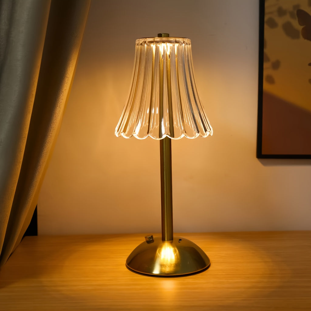 Touch Control Crystal Table Lamp with Three Light Tones, Dimmable LED Lighting, Wrought Iron Base and USB Rechargeable Battery, Single or Two-Lamp Options