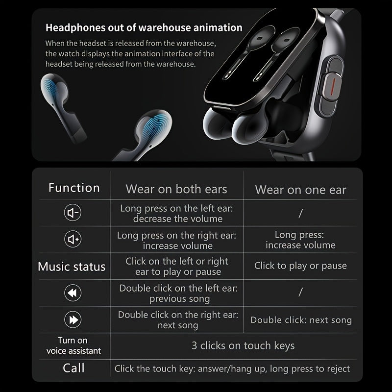 2-in-1 Smartwatch and Wireless Earbuds for Men with Music Control, Sports Modes and Activity Insights, Black or Silvery Watch and Steel Strap Options