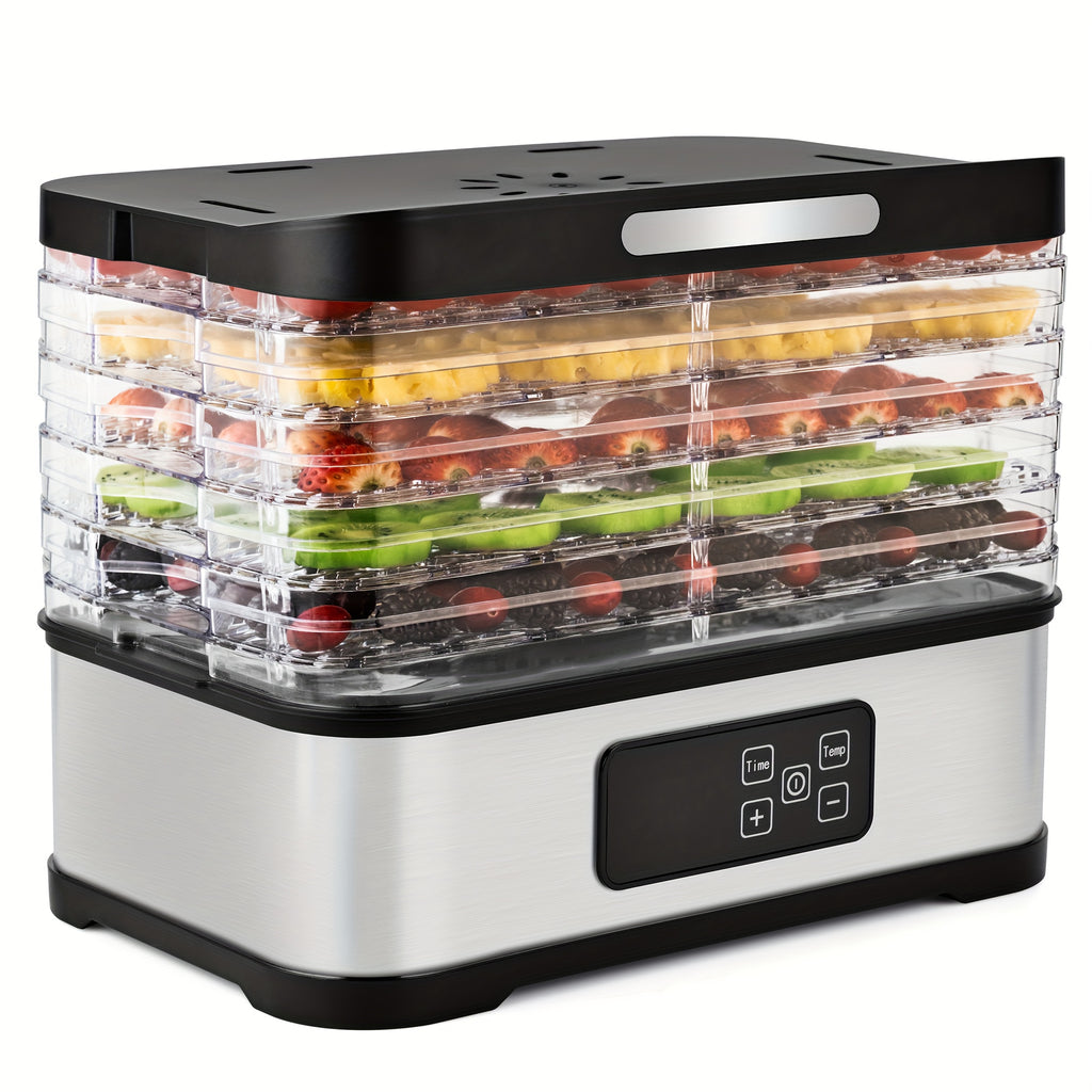Stackable Food Dehydrator for Fruit, Vegetables and Herbs, Listed Five-Tray 240W Temperature-Control Model with Green, Silvery and Eight-Tier Option Labels