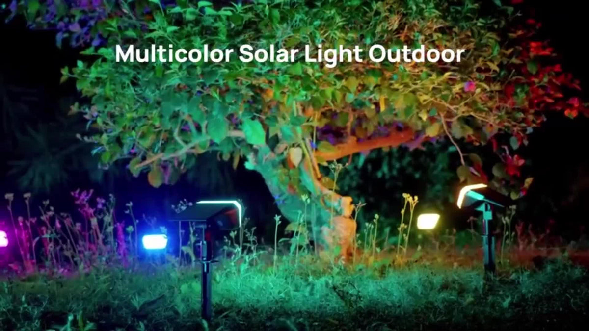 SYVIO Color-Changing Solar Landscape Spotlights with Listed 100 LEDs and Ten Modes, Multicolor Two- to Twelve-Piece Package Labels for Garden Accent Lighting