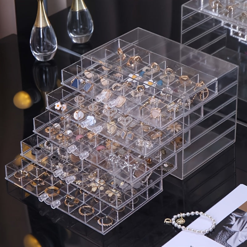 Three-Layer Jewelry Organizer with 72 Listed Compartments for Earrings, Rings and Small Accessories, Clear Storage Design with Optional Blank Painting Template