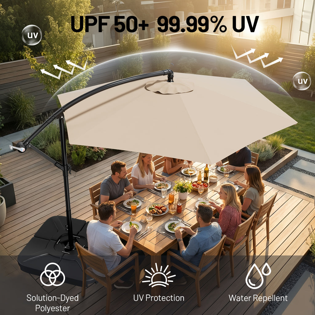 Cantilever Patio Umbrella, 10ft Offset Hanging Shade with Listed Tilt and Crank Operation, Six Ribs and Eleven Color Options for Pool Deck, Backyard and Garden Seating