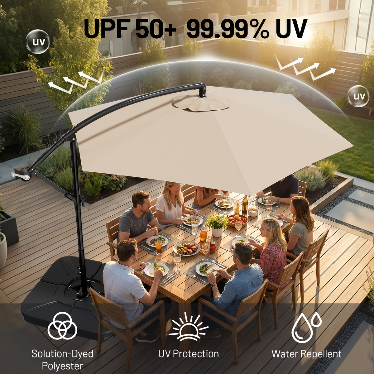 Cantilever Patio Umbrella, 10ft Offset Hanging Shade with Listed Tilt and Crank Operation, Six Ribs and Eleven Color Options for Pool Deck, Backyard and Garden Seating