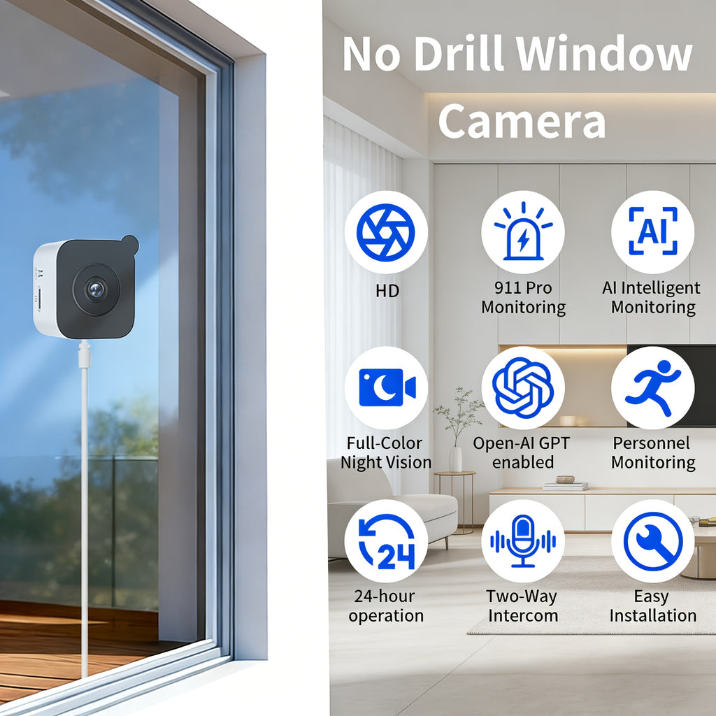 Indoor Window Security Camera with Listed 6MP Imaging, 2.4GHz and 5GHz WiFi, Full-Color Night Vision and Motion or Human Detection, One- or Two-Piece Options