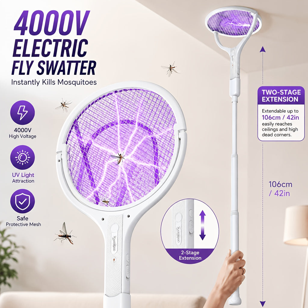 Electric Fly Swatter with Listed Type-C Rechargeable Design, Detachable Construction and Automatic Mode Wording, Single-Piece Indoor Insect-Control Tool