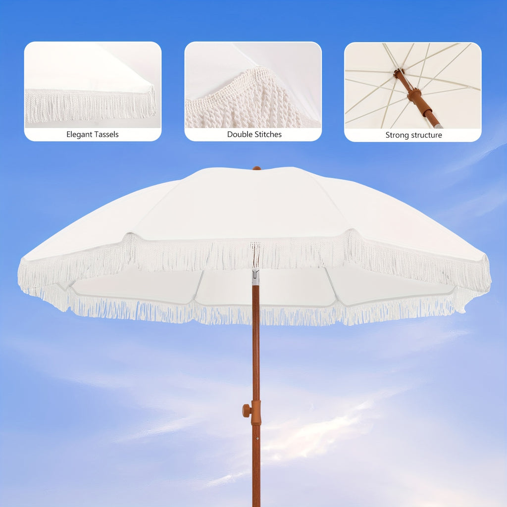 Eight-Rib Patio Umbrella with Push-Button Tilt Adjustment for Outdoor Garden and Courtyard Seating, Beige, Blue Pinstripe and White Style Selections