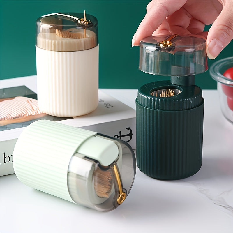 Press-Type Toothpick Dispenser for Kitchen Counters and Dining Tables, Household Storage Holder in Green, Beige, Dark Green or Red, Holder Only Without Toothpicks