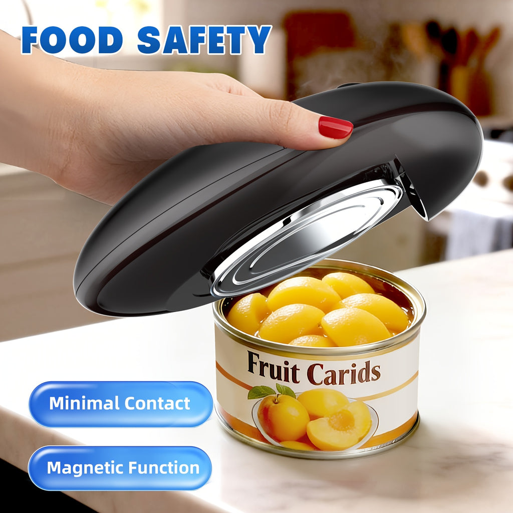 One-Touch Electric Can Opener by Hattyroom with Portable Design and Listed Smooth-Edge Cutting, Black, Grey Red 2 or White Red for Kitchen Meal Prep