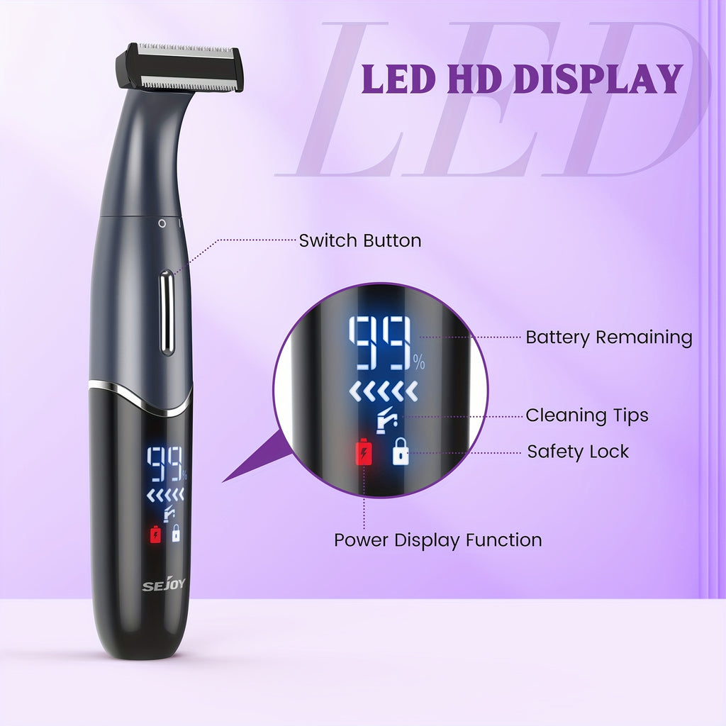 Bikini Trimmer for Women, 4-in-1 Painless Electric Shaver for Face, Eyebrows, Ear and Nose, Cordless Body Shaver with Replaceable Heads for Bikini Line, Arms and Legs, Rechargeable 500mAh, for Travel