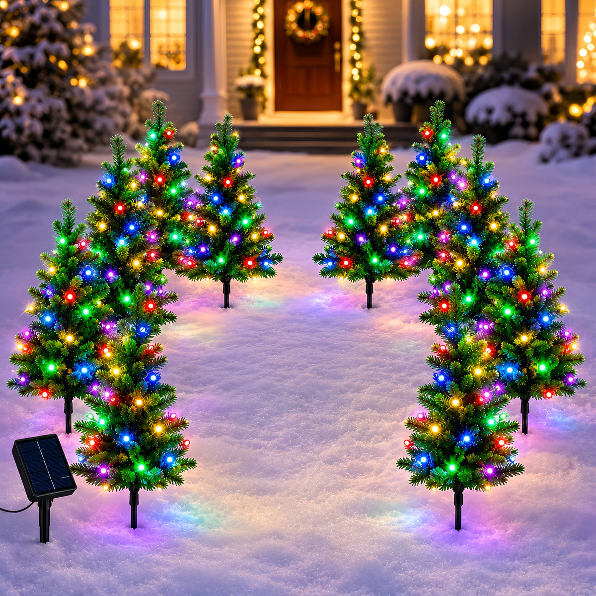 Solar Christmas Tree Stake Lights with DIY Branch Shaping and Separate Multicolor String, LDSDS-LD-5 or LDSDS-LD-10 Model Options for Garden Holiday Displays