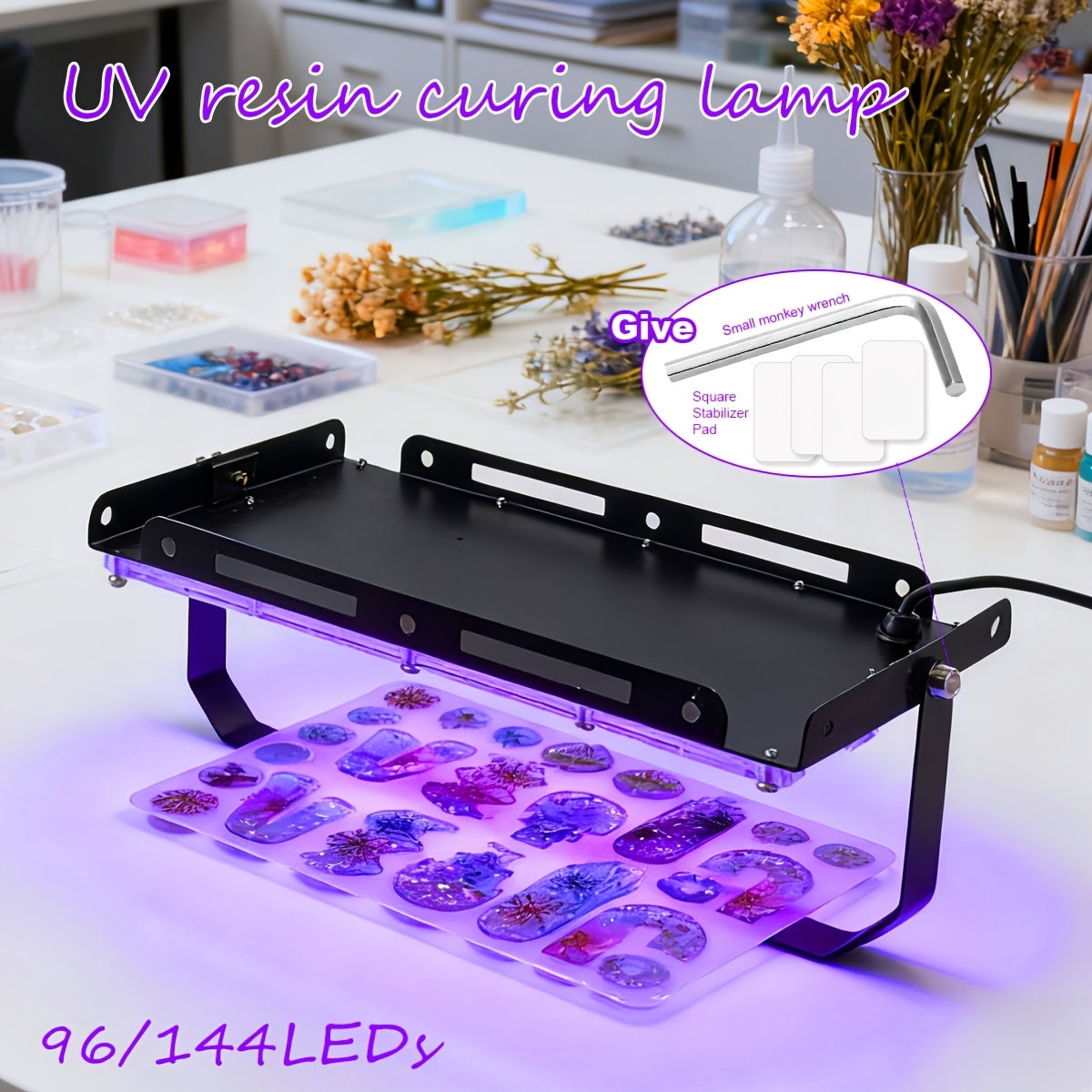 Resin Curing Lamp in Dark Violet with 96 or 144 LED One-Pack Options and USB Power Reference for Compatible Resin Jewelry Making and Mold Crafts