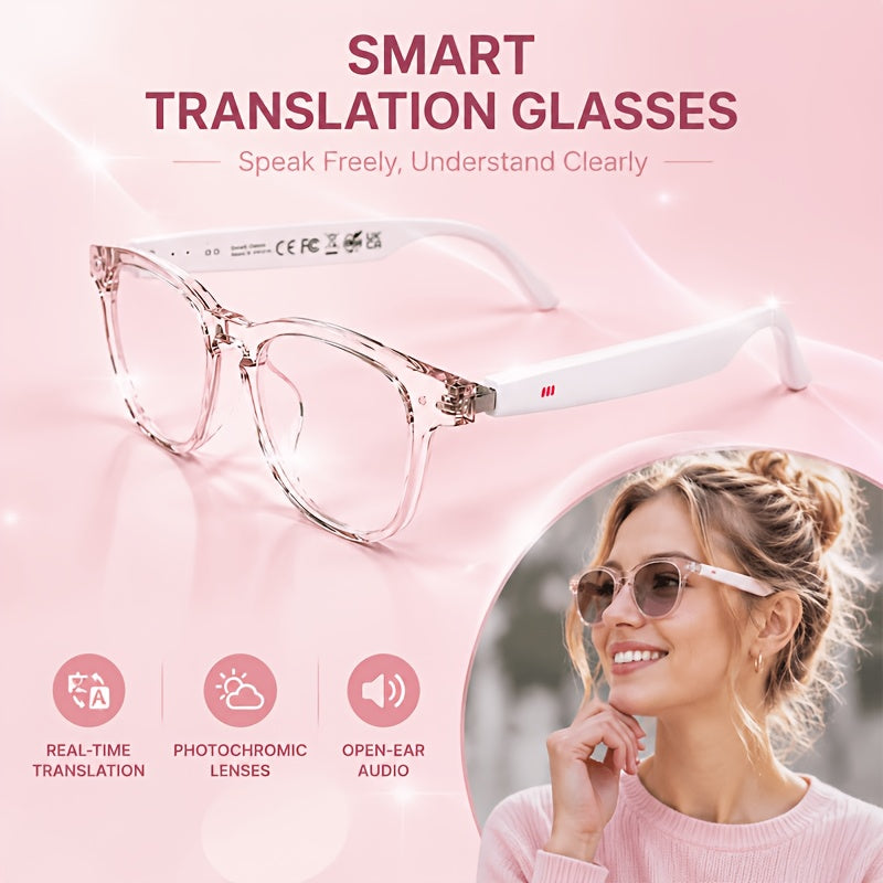 2026 Smart Translation Glasses with Real-Time Video Translation in 160+ Languages, Voice/Speech Translator, App-Controlled Photochromic Suitable for Men & Women, for Cycling, Office, Travel, Gift Device