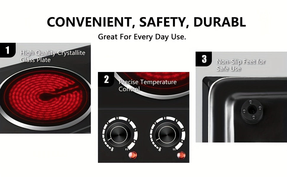 Electric Infrared Hot Plate by COKLAI with Listed 1800W Power, Double Burners and Dual Temperature Control in Black or Silvery for Countertop Cooking