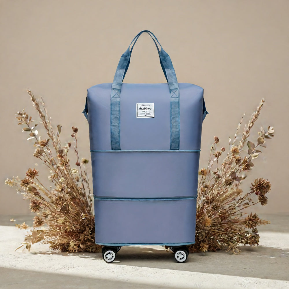 Expandable Travel Suitcase with Oxford Fabric, 3-Layer Foldable Design, Wheels and Fixed Shoulder Strap for Business Trips, Vacations and Packing