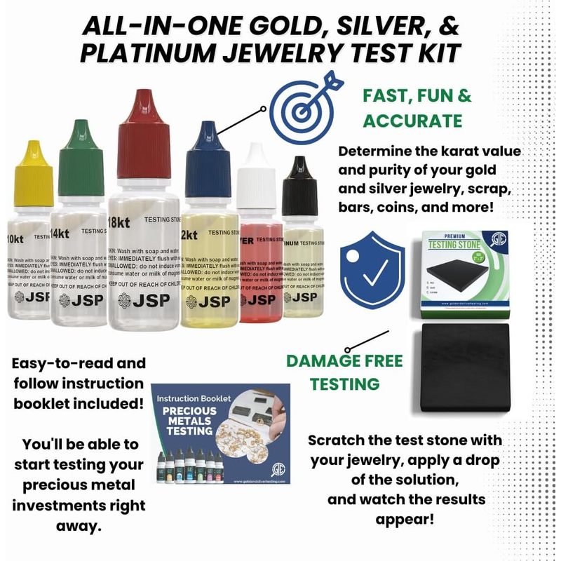 Precious Metal Testing Kit with Bamboo Storage Box, Listed Gold and Silver Solutions, 2-Inch Scratch Stone and 30X Loupe Reference for Experienced Adult Jewelry Evaluation
