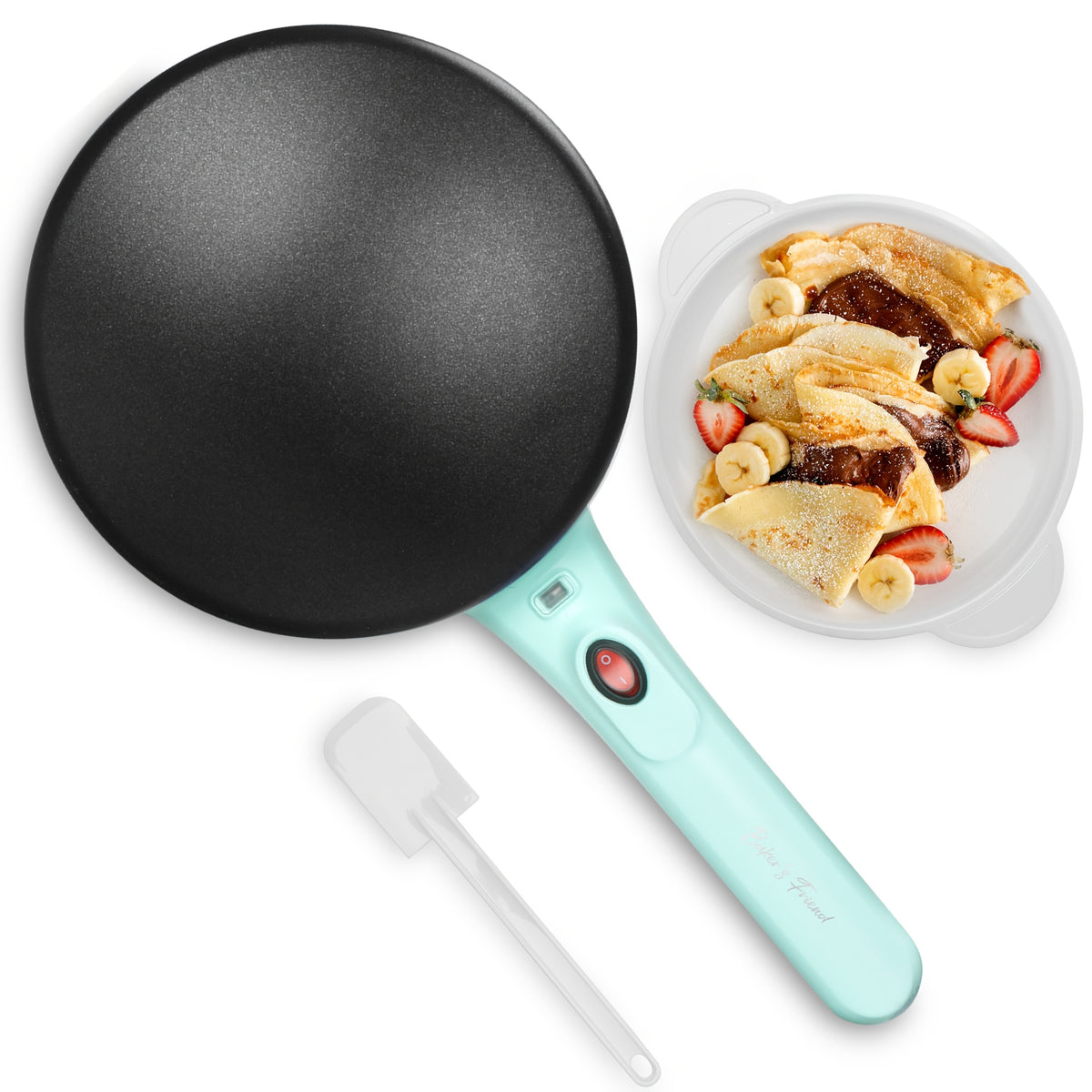 Crepe Maker Machine 8-Inch Non-Stick Electric, Crepera Electrica with Handle, Instant Crepe and Pancake Cooker for Breakfast, Sweet or Savory Crepes, Desserts and Family Weekend Mornings, Aqua