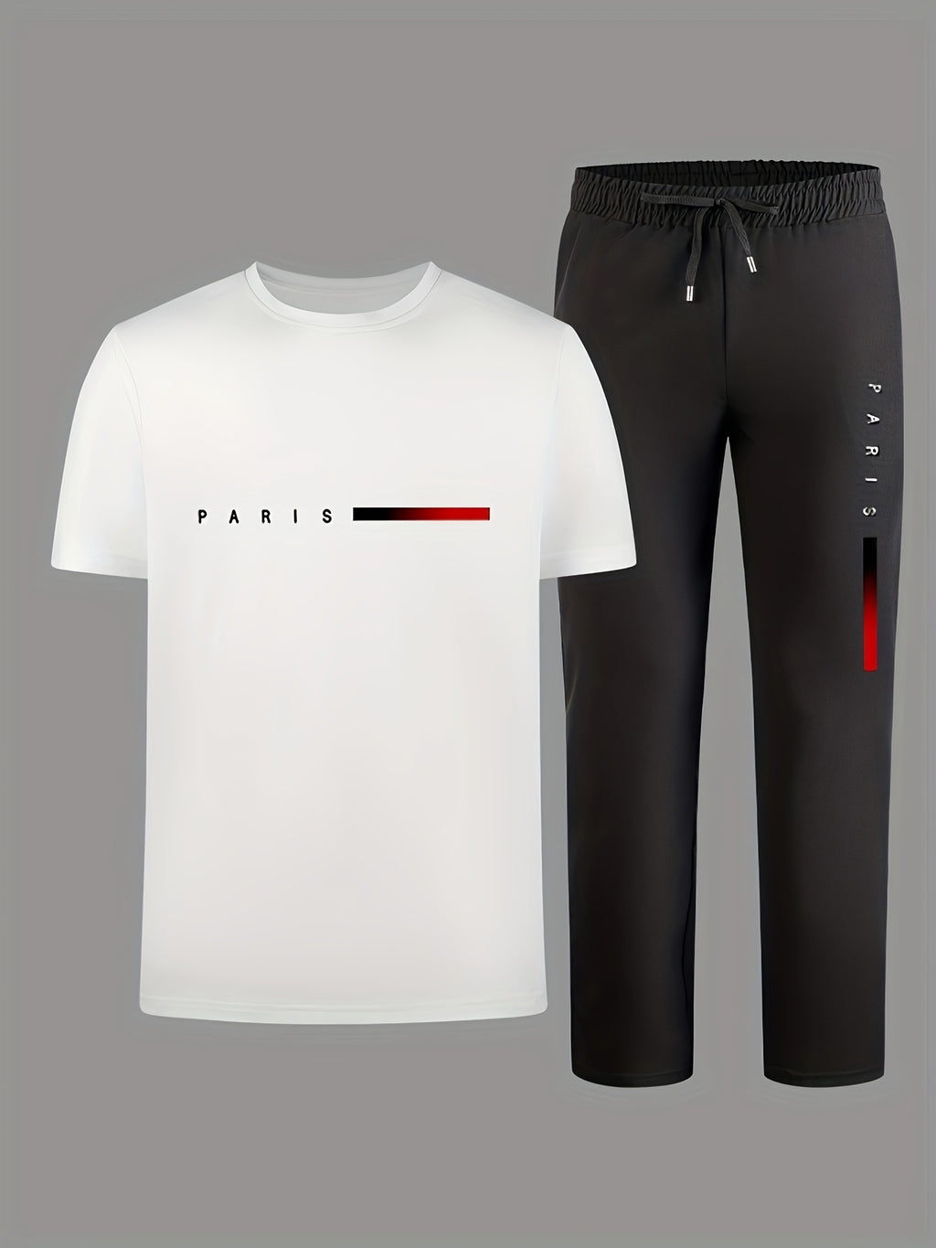 Men's Two-Piece Outfit with Printed Short Sleeve Crew Neck Top and Straight Pants, Seven Color Options and S to XXL Sizes for Casual Spring and Summer Style