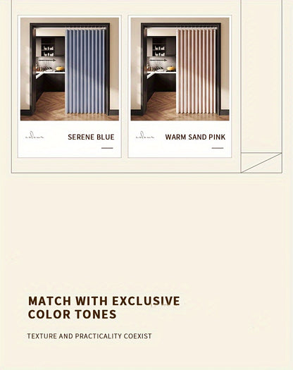 Accordion Door Curtain in Polyester with Hooks and Storage Straps, Foldable Room Divider Panel in Four Colors and Two Unfolded Sizes for Home Interiors
