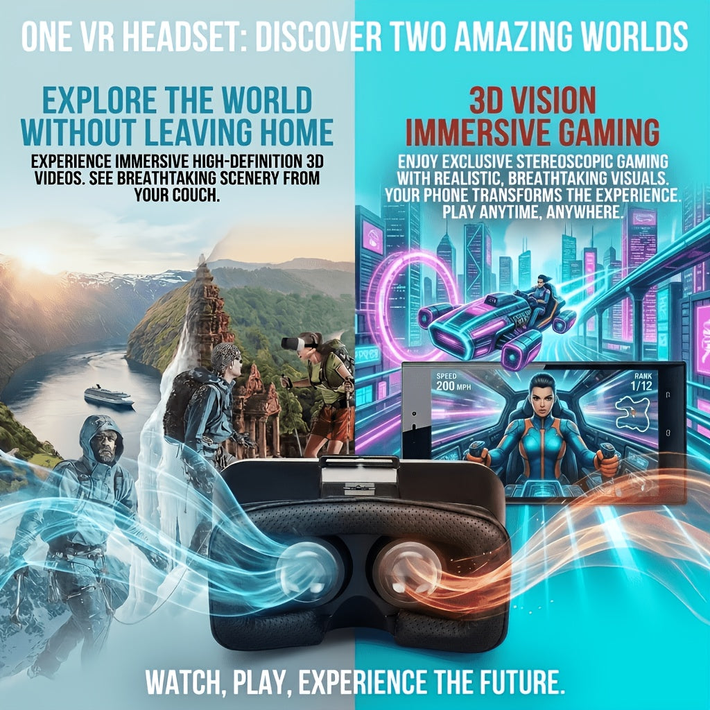 VR Glasses and Retro Handheld Game Console 2-Piece Set, Phone-Based 3D Viewer for Listed 5-7 Inch Smartphones with Separate Portable Gaming Device