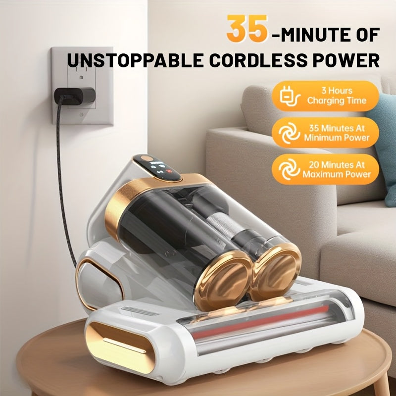 Wireless Mattress Vacuum Cleaner with Listed 16kPa Suction and Dual Cups, Washable Sponge Pre-Filter in Purple or White for Compatible Bed, Sofa and Carpet Fabrics