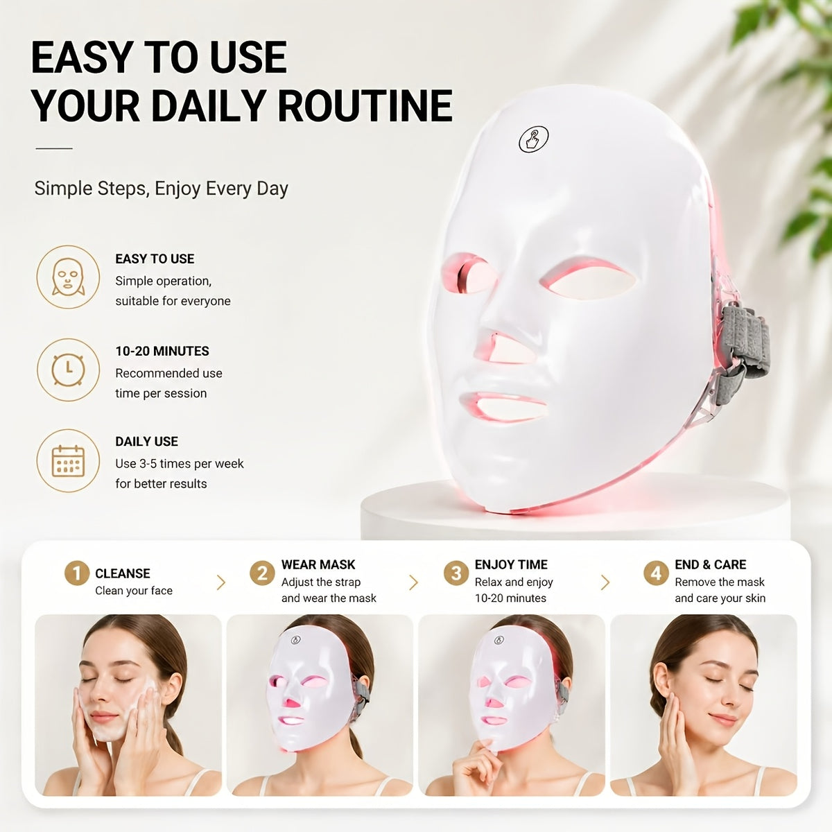 7-Color LED Facial Skincare Device for Home Beauty Routines, White and Luxury White-Gold Facial Mask Options, Personal Care Gift Idea