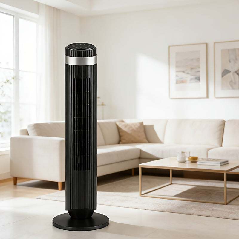 DC Motor Tower Fan with Remote Control, Bladeless Standing Fan with 5 Speeds, 4 Modes and 12-Hour Timer for Bedroom, Living Room and Home Office