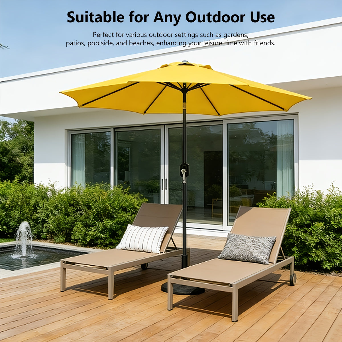9ft Market Patio Umbrella with Six Ribs, Outdoor Sun Shade in Red, Khaki or Yellow for Garden Seating, Balcony, Deck and Poolside Relaxation