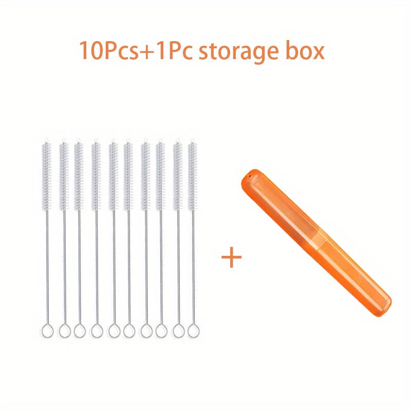 Straw Cleaning Brushes with Storage Box, 10 Long Brushes for Compatible Reusable Drinking Straws, Straw Cups and Narrow Bottle Openings at Home
