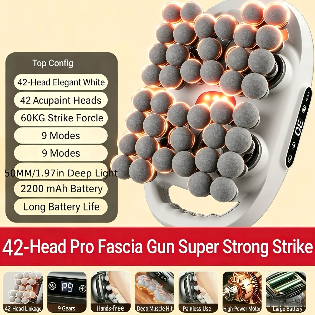 Nine-Mode Muscle Massager with Listed 42-Head Design, Black Gray Fascia Massage Device for Adult Personal Care and At-Home Relaxation Gift Ideas