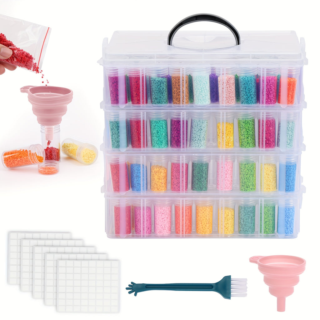 200-Slot Diamond Painting Storage Organizer with Listed Four-Tier Stackable Design, Single Portable Bead Container for Diamond Art and Jewelry Craft Supply Sorting