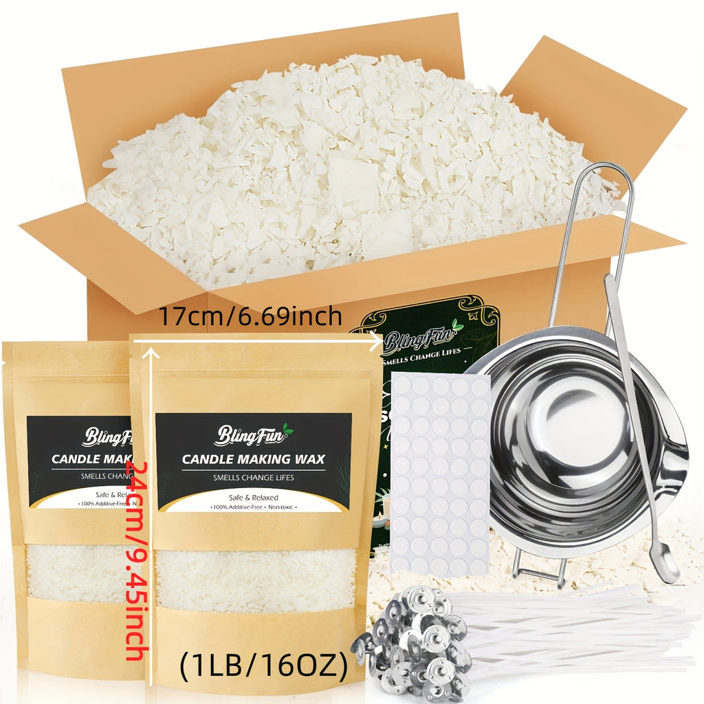 Soy Wax Candle Making Supply Kit with 0.25LB, 1LB and 2LB Pot/String Option Labels, Listed Wicks and Wick Accessories for Adult DIY Candles and Handmade Holiday Gifts