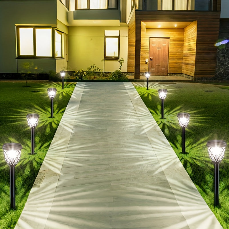 Solar Pathway Stake Lights with Cross Grid Design, Warm Light 6-Pack or White Light 10-Pack, Polypropylene LED Garden Lamps for Yard and Patio Decoration