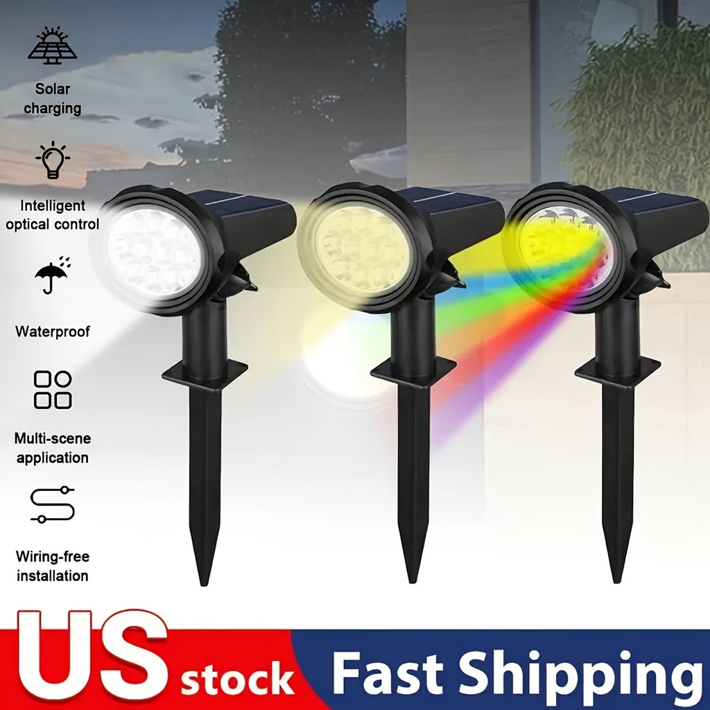 Solar Landscape Spotlight Pair in White or Warm Light, Adjustable Garden Accent Lamps with Listed 7 LEDs and IP44 Rating for Ground or Wall Installation