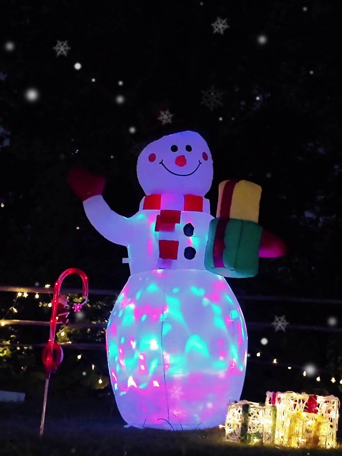 Rotating LED Inflatable Snowman, 5ft Christmas Blow-Up Decoration with Colorful 360-Degree Lighting for Indoor Displays, Outdoor Yards and Gardens