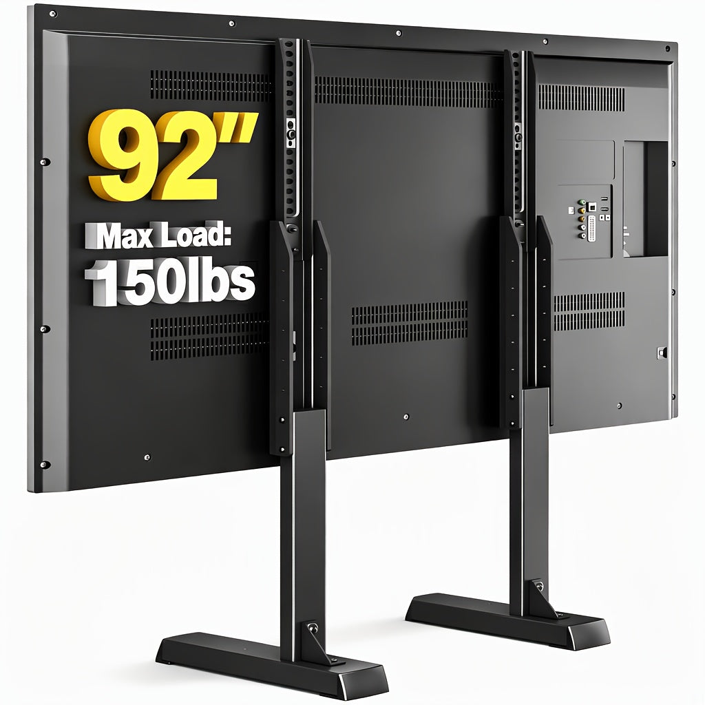 TV Stand Bracket with Adjustable Steel T-Bar Legs and Six Height Settings, Black Tabletop Support with Cable Management for Compatible 37–92 Inch Televisions