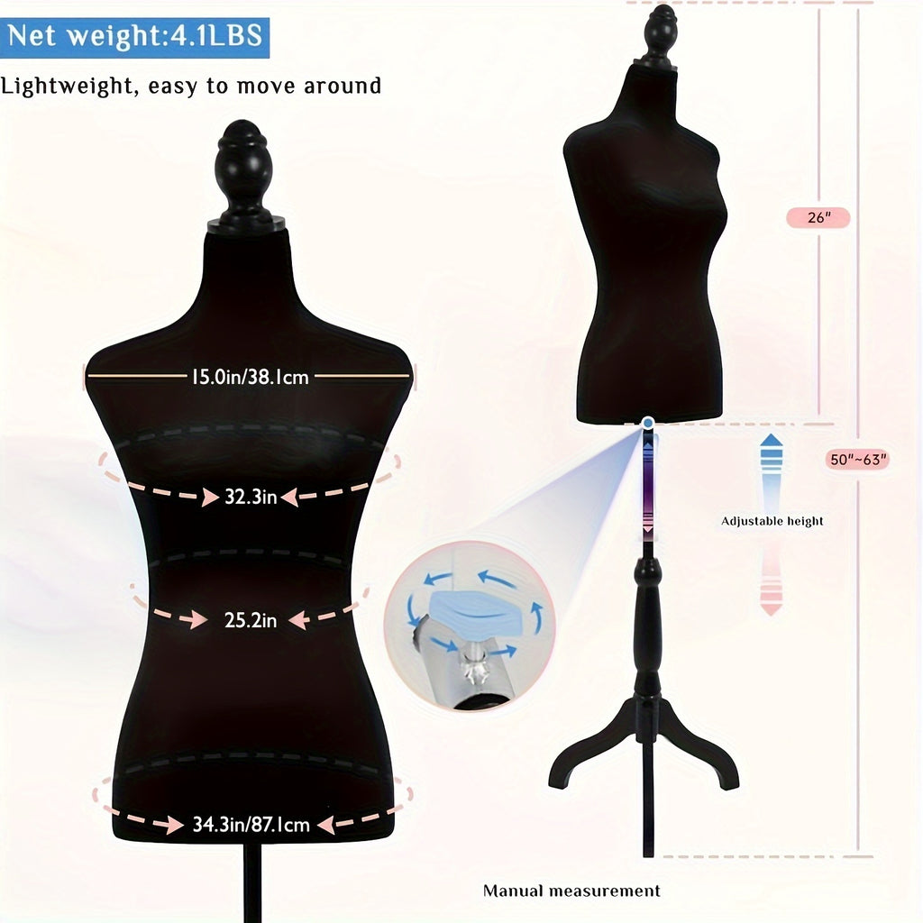 Dress Form Mannequin Torso, Female Clothing Display with Tripod Stand, Listed 50–63 Inch Height Adjustment and Four Colors for Outfit Photography