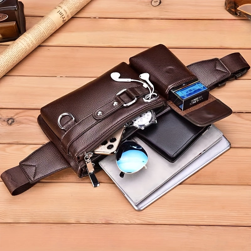 Multi-Compartment Waist Bag in Black or Brown, Listed Crossbody and Sling Carry Styles for Everyday Commuting, Shopping, Travel and Casual Outings