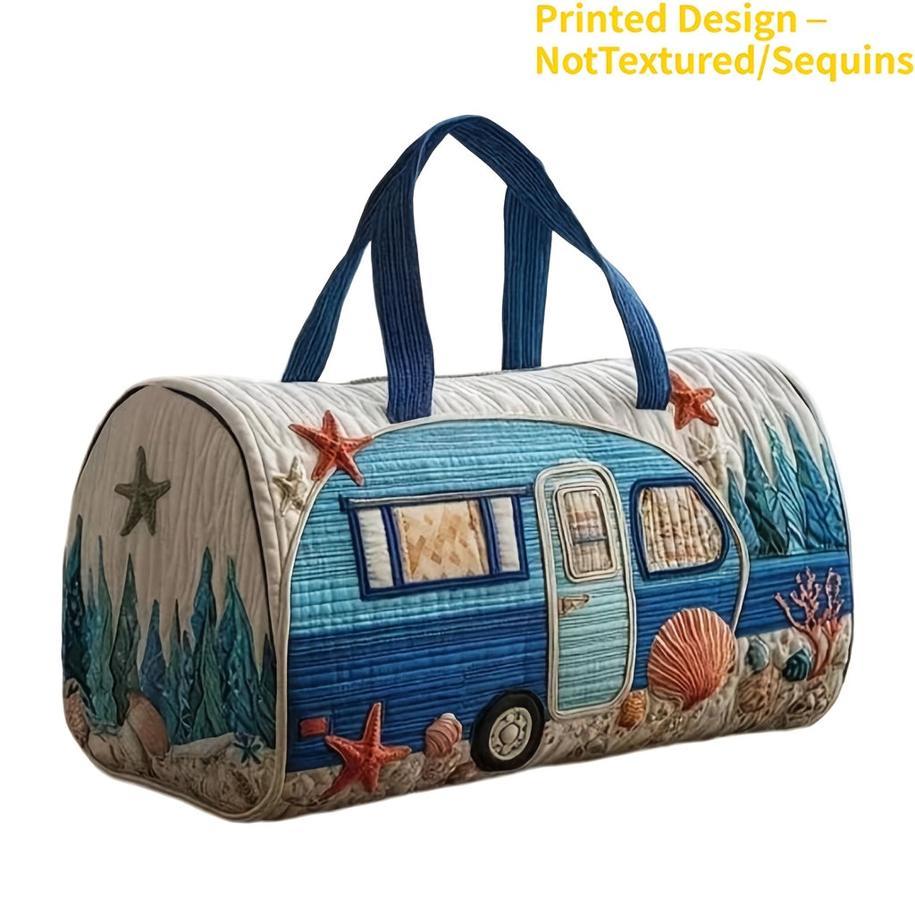 Boho Printed Weekend Travel Bag, Type A Shoulder Strap Tote with Flat Vintage-Inspired Styling for Overnight Trips and Gym Packing, No Sequins or Raised Texture
