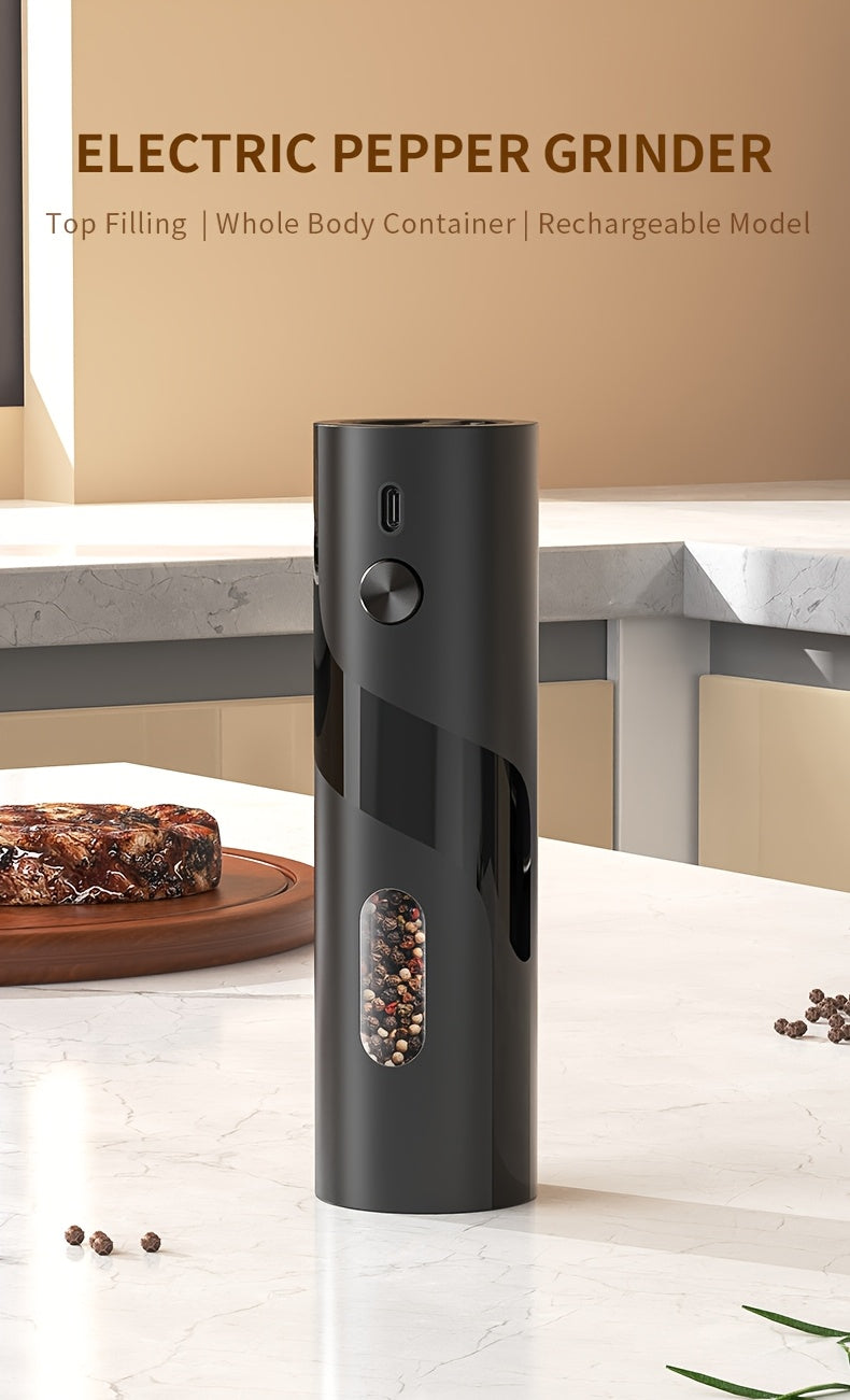 LED Salt and Pepper Grinder with Rechargeable Electric Grinding and Adjustable Coarseness, Black or Green Options Including Two-Piece Charging-Base Labels
