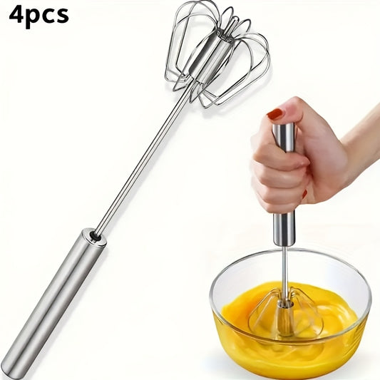 Hand Push Rotary Whisk with Stainless Steel Construction, Listed 13-Inch Size and 2- or 4-Pack Options for Beating Eggs, Frothing Milk and Kitchen Mixing
