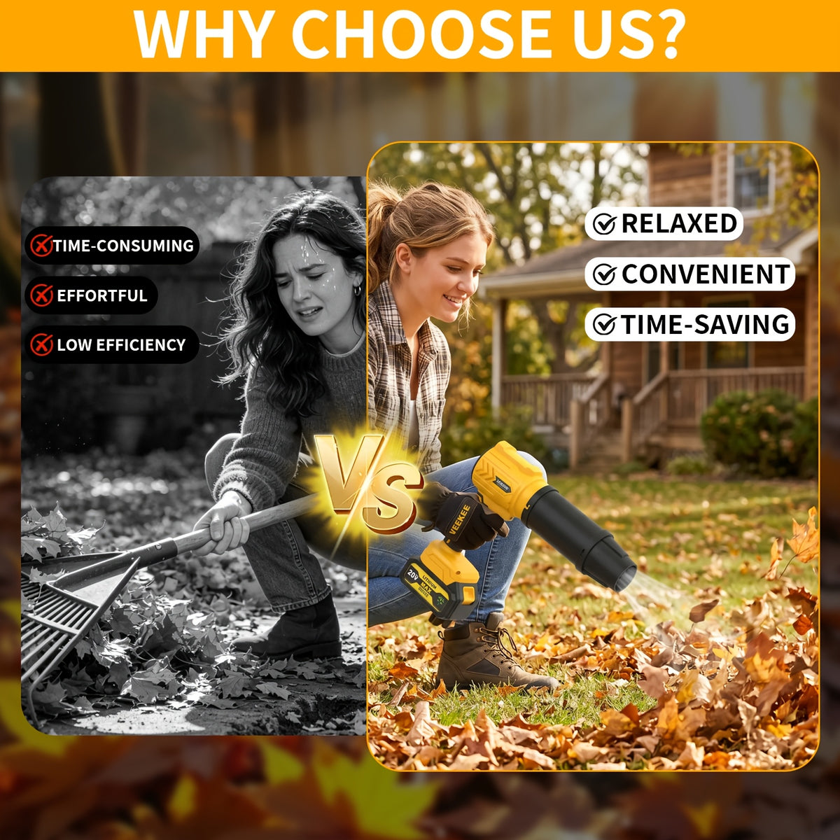Turbine Cordless Leaf Blower with Listed 50000RPM Motor and 20V Wording, Black Single-Battery or Yellow Two-Battery Bag Options for Yard Cleanup